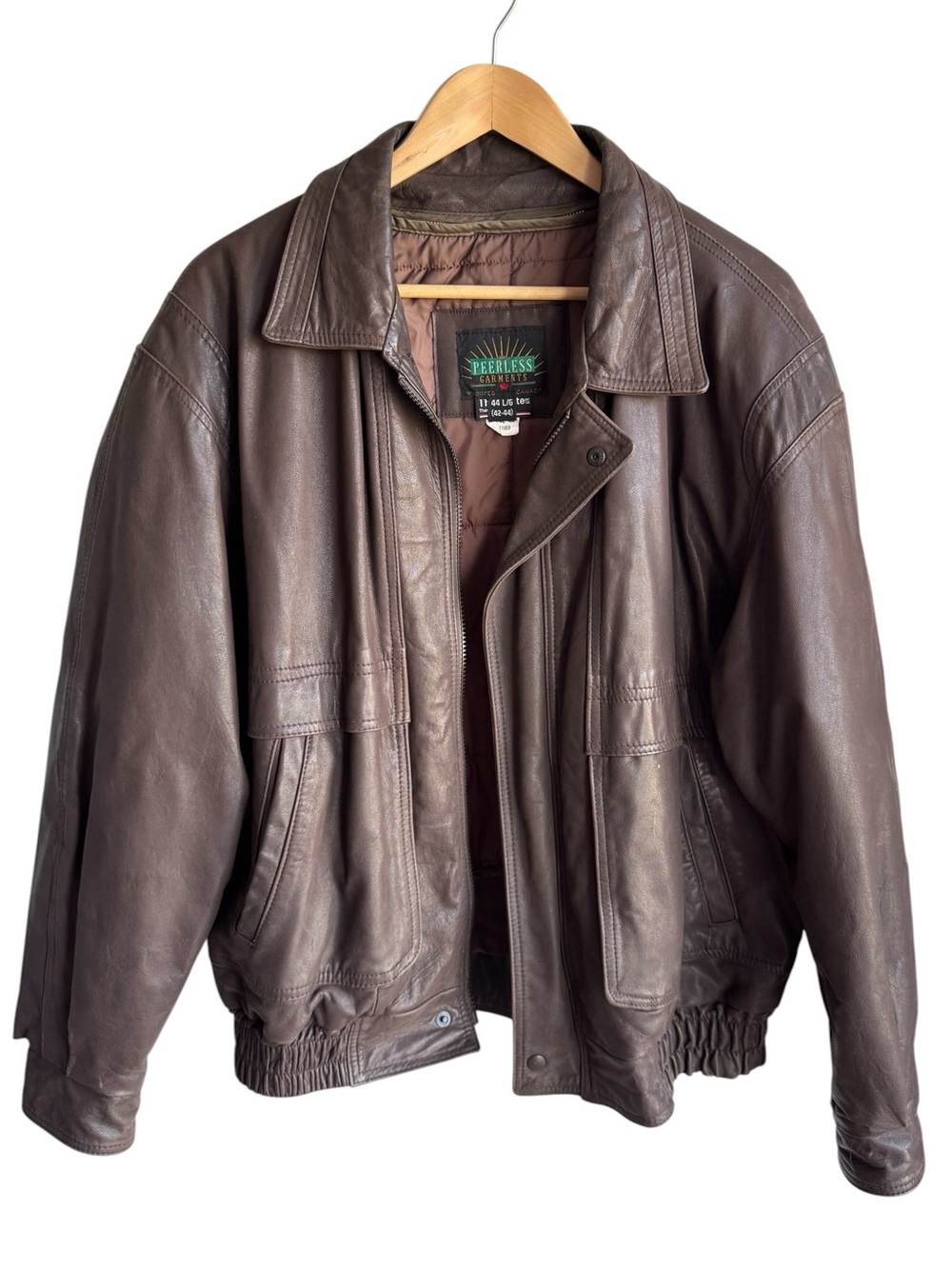 Vintage 90s Chocolate Brown Soft Leather Bomber Jacket Men L Classic Rugged Coat